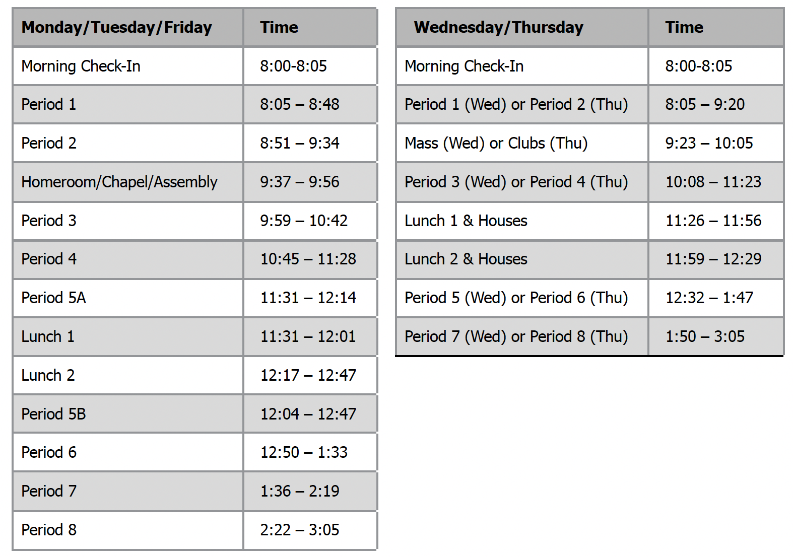 SJCA Normal Schedule